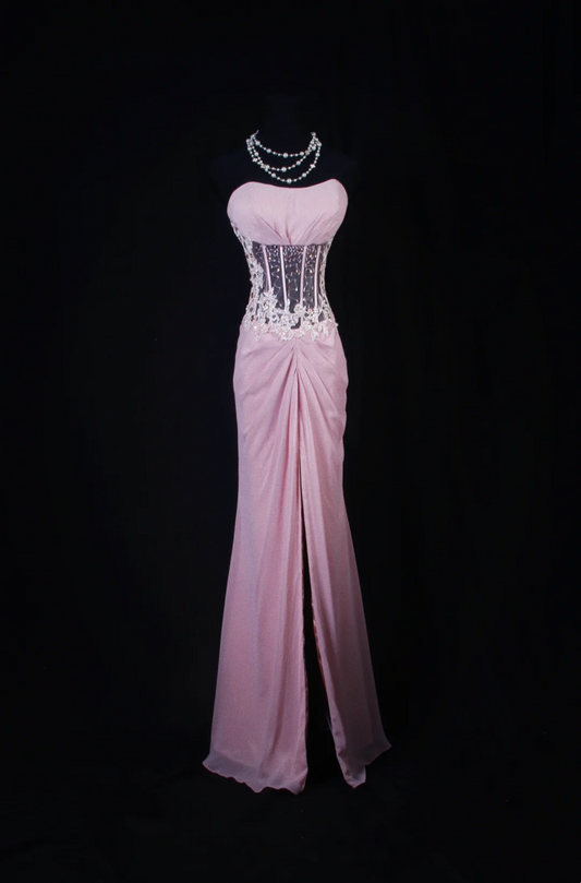 Pink Mermaid Applique Prom Dress Formal Party Dress Evening Dress  P175
