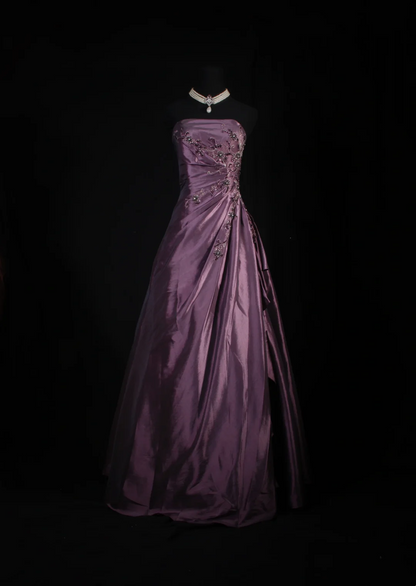 Strapless Purple Beaded Prom Dress Formal Party Dress Evening Dress  P176