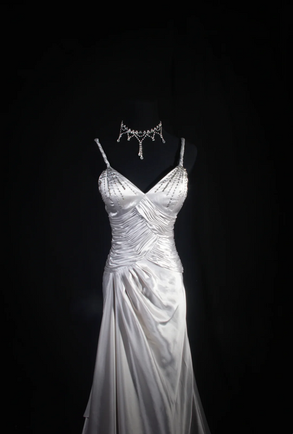 V Neck  Satin Prom Dress Formal Party Dress Evening Dress  P177