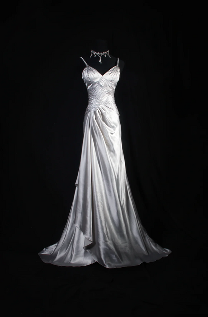 V Neck  Satin Prom Dress Formal Party Dress Evening Dress  P177