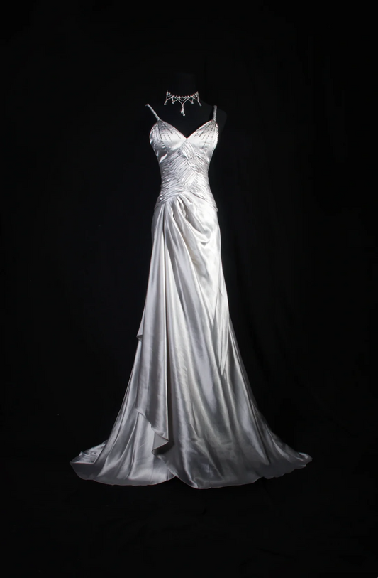 V Neck  Satin Prom Dress Formal Party Dress Evening Dress  P177