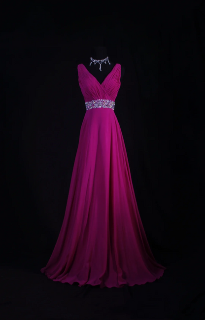 V Neck Chiffon Wedding Guest Dress Formal Party Dress Evening Dress  P179