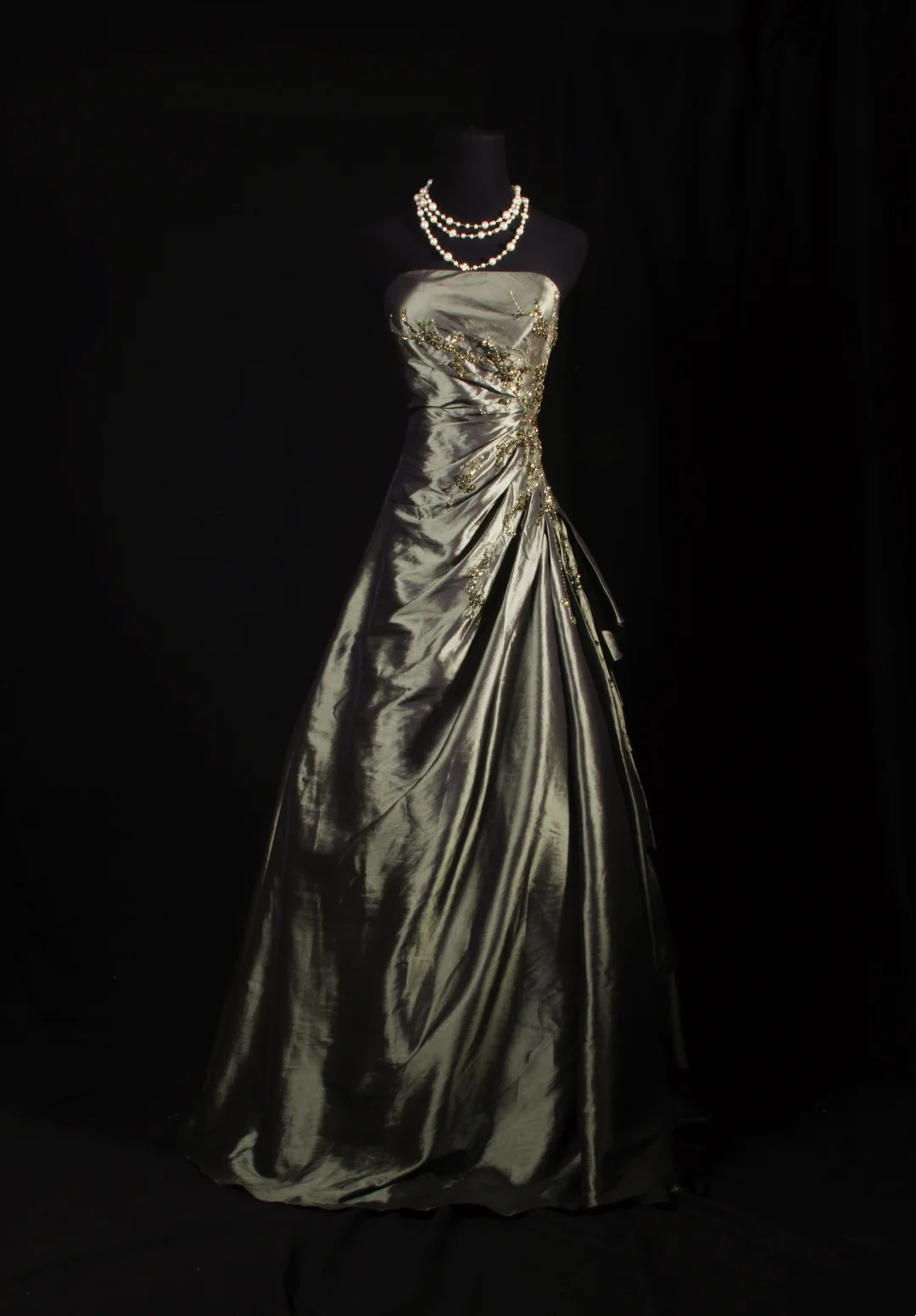 Strapless Green Satin Beaded Prom Dress Formal Party Dress Evening Dress  P180