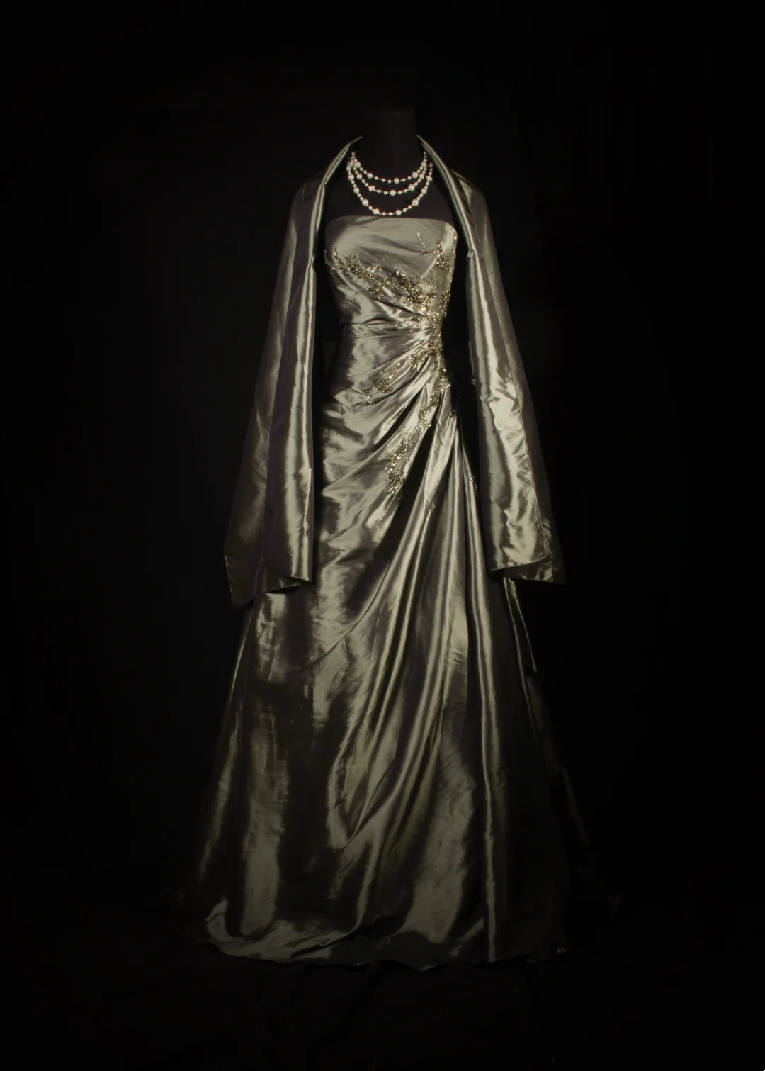 Strapless Green Satin Beaded Prom Dress Formal Party Dress Evening Dress  P180