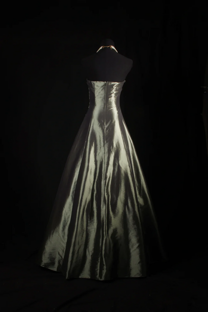 Strapless Green Satin Beaded Prom Dress Formal Party Dress Evening Dress  P180