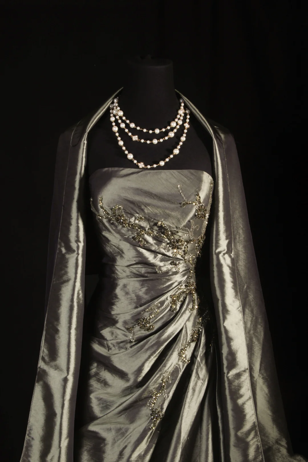 Strapless Green Satin Beaded Prom Dress Formal Party Dress Evening Dress  P180