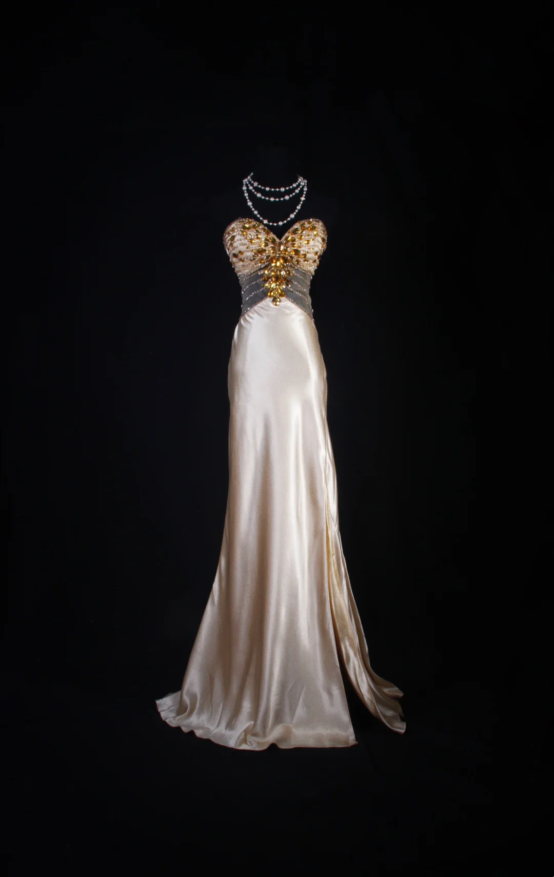 Sweetheart Champagne Satin Beaded Prom Dress Evening Dress  P181