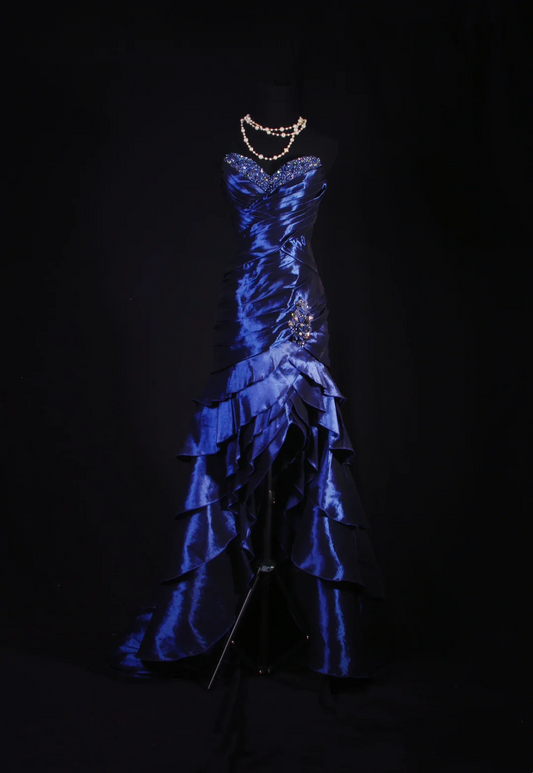 Sweetheart Royal Blue Satin Beaded Prom Dress Formal Evening Dress  P182