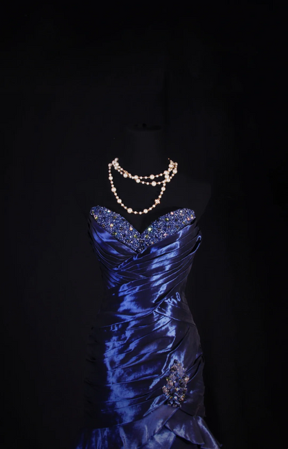 Sweetheart Royal Blue Satin Beaded Prom Dress Formal Evening Dress  P182