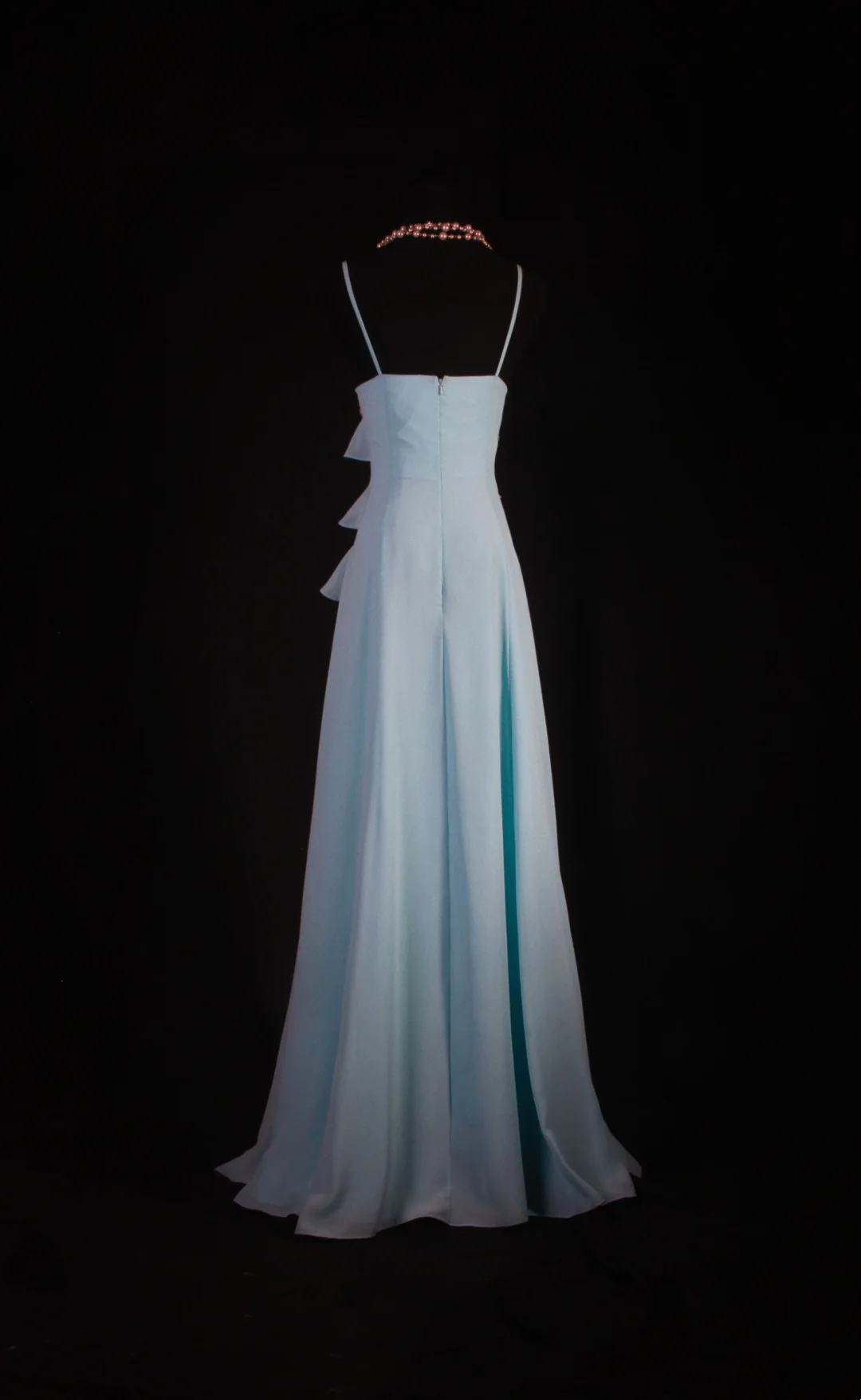 Blue Ruffle Chiffon Prom Dresses Beaded Party Dress  P184