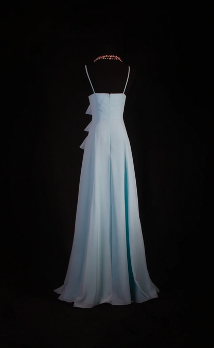 Blue Ruffle Chiffon Prom Dresses Beaded Party Dress  P184