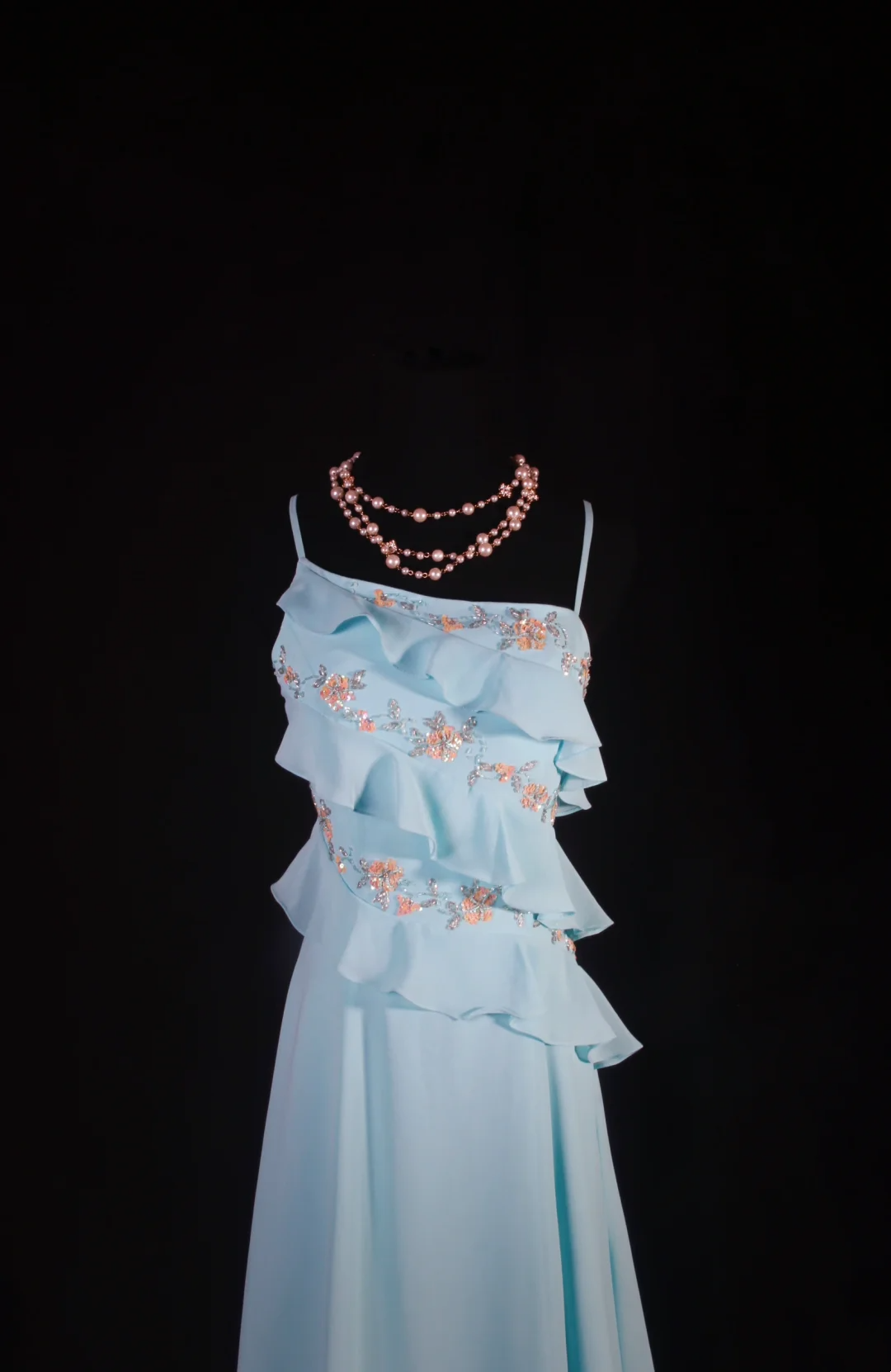 Blue Ruffle Chiffon Prom Dresses Beaded Party Dress  P184