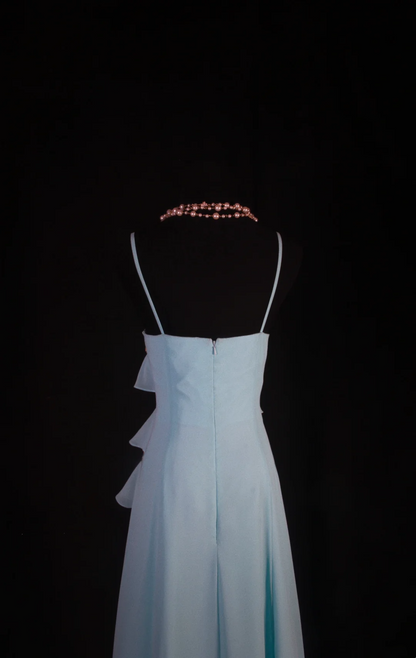 Blue Ruffle Chiffon Prom Dresses Beaded Party Dress  P184