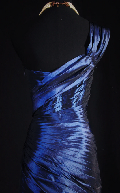 One Shoulder Royal Blue Satin Prom Dresses Mermaid Evening Party Dress  P185