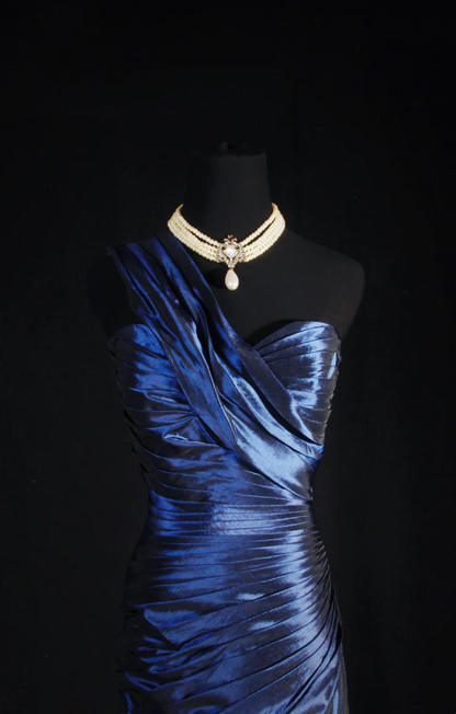 One Shoulder Royal Blue Satin Prom Dresses Mermaid Evening Party Dress  P185