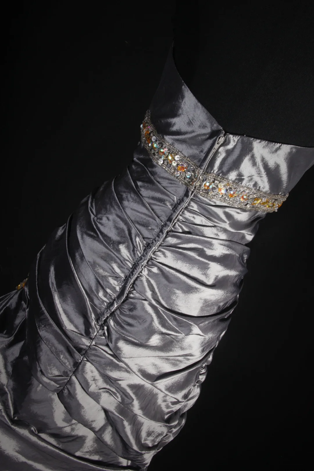 Sweetheart Gray Satin Prom Dresses Beaded Evening Party Dress  P187