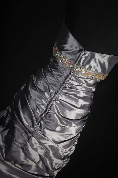 Sweetheart Gray Satin Prom Dresses Beaded Evening Party Dress  P187