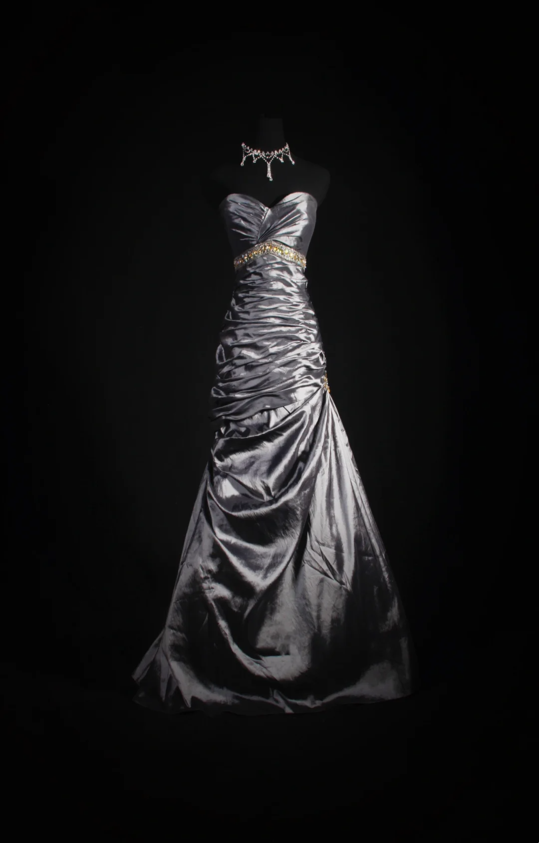 Sweetheart Gray Satin Prom Dresses Beaded Evening Party Dress  P187