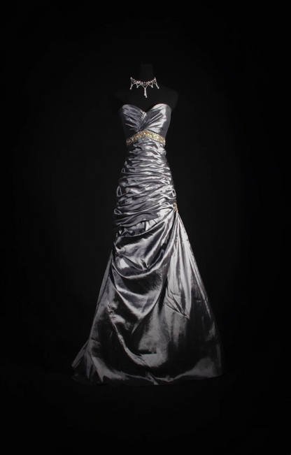 Sweetheart Gray Satin Prom Dresses Beaded Evening Party Dress  P187