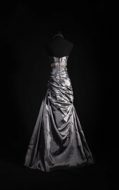 Sweetheart Gray Satin Prom Dresses Beaded Evening Party Dress  P187