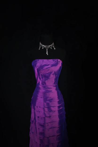 Strapless Purple Mermaid Satin Prom Dresses Layered Evening Party Dress  P188