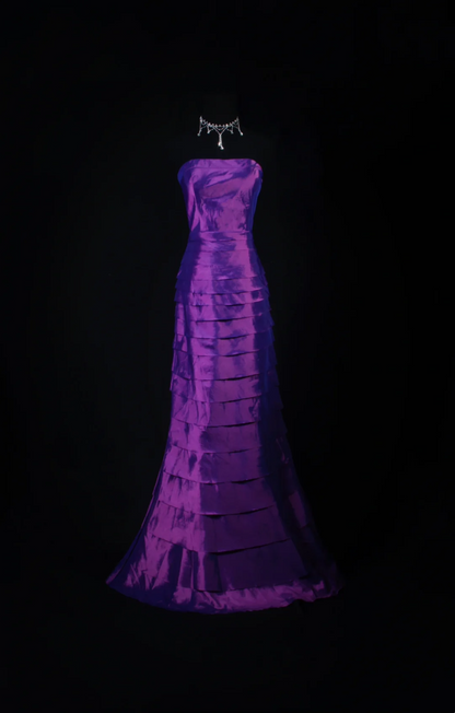 Strapless Purple Mermaid Satin Prom Dresses Layered Evening Party Dress  P188