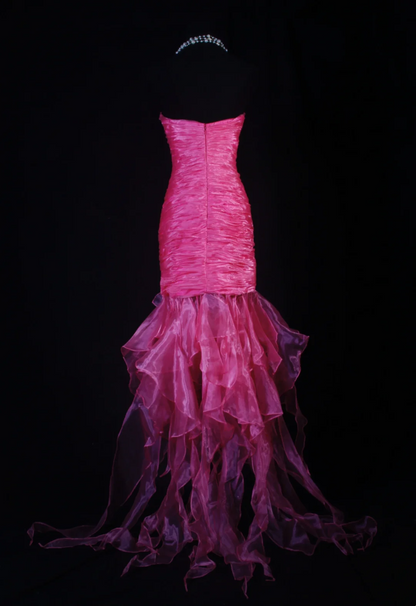 Sweetheart Beaded Mermaid Pink Prom Dresses Ruffle Evening Party Dress  P189