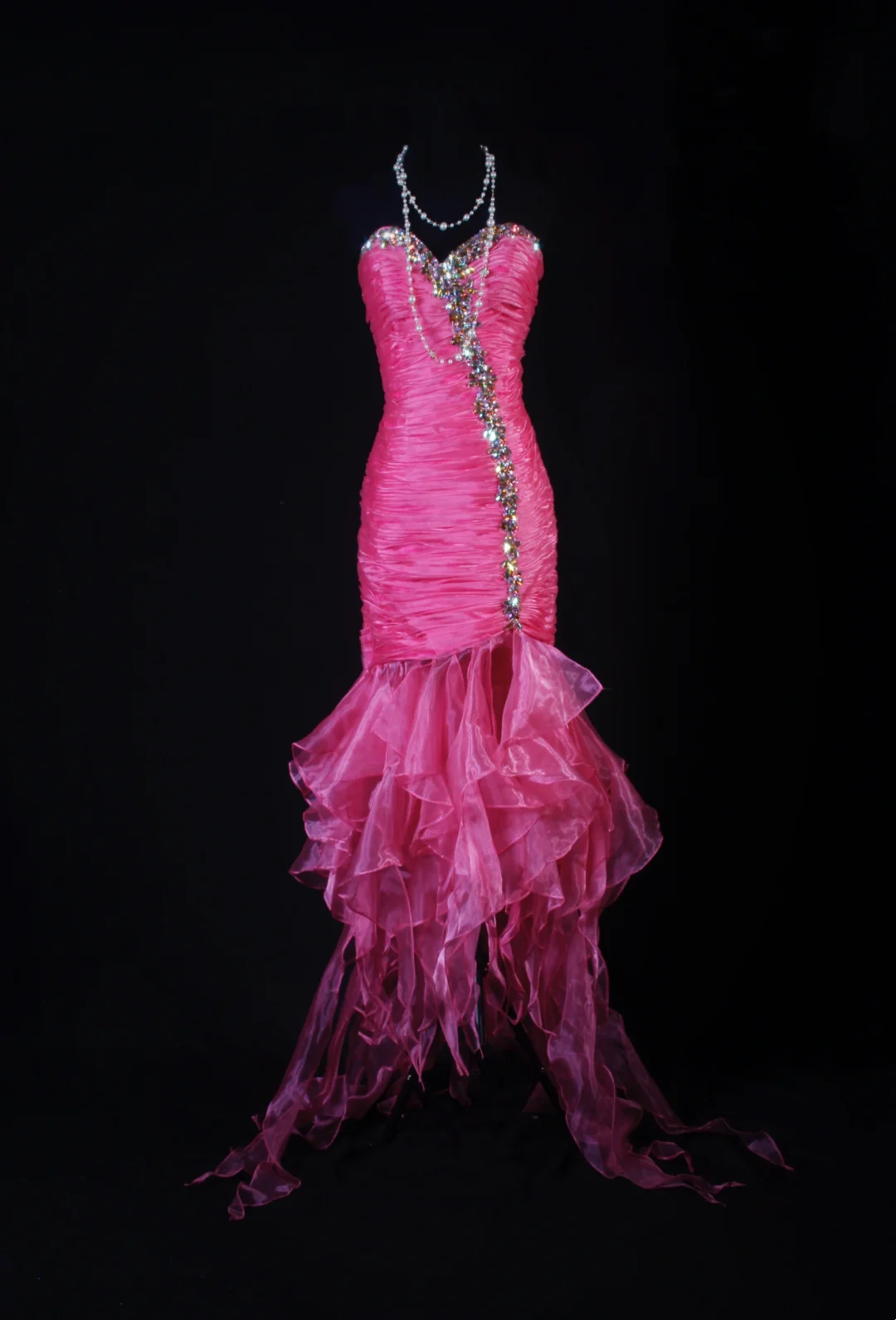 Sweetheart Beaded Mermaid Pink Prom Dresses Ruffle Evening Party Dress  P189