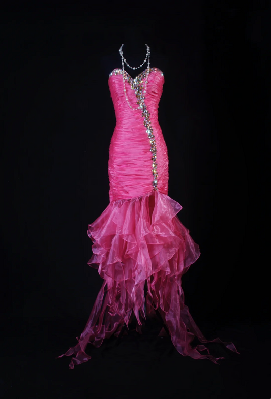 Sweetheart Beaded Mermaid Pink Prom Dresses Ruffle Evening Party Dress  P189