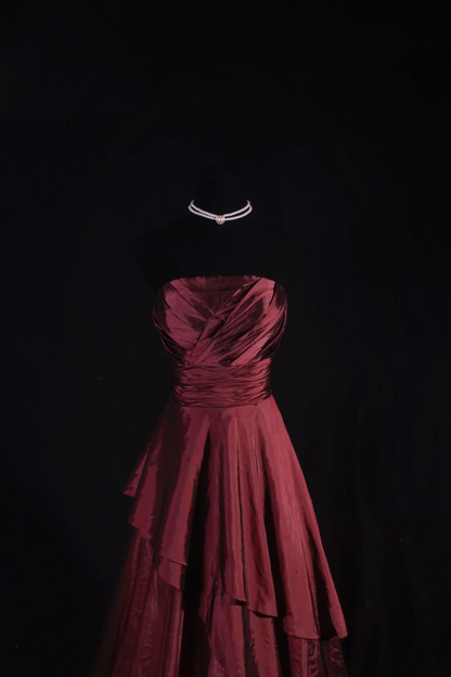 Strapless Burgundy A Line Prom Dresses Evening Party Dress  P192