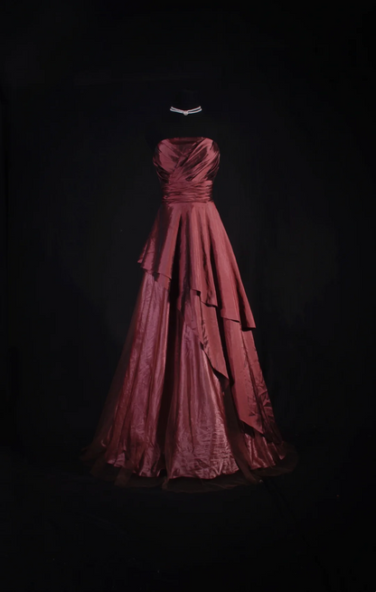 Strapless Burgundy A Line Prom Dresses Evening Party Dress  P192