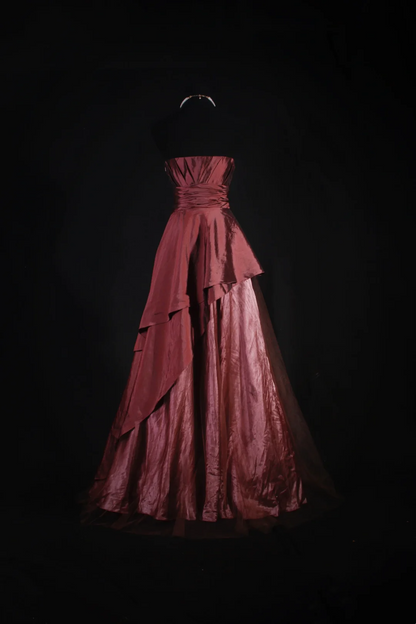 Strapless Burgundy A Line Prom Dresses Evening Party Dress  P192
