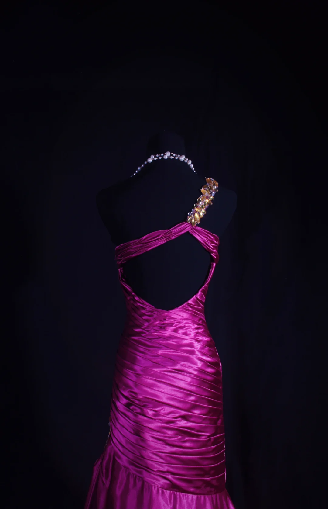 Fuchsia Satin Prom Dresses Mermaid Beaded Strap Evening Party Dress  P194