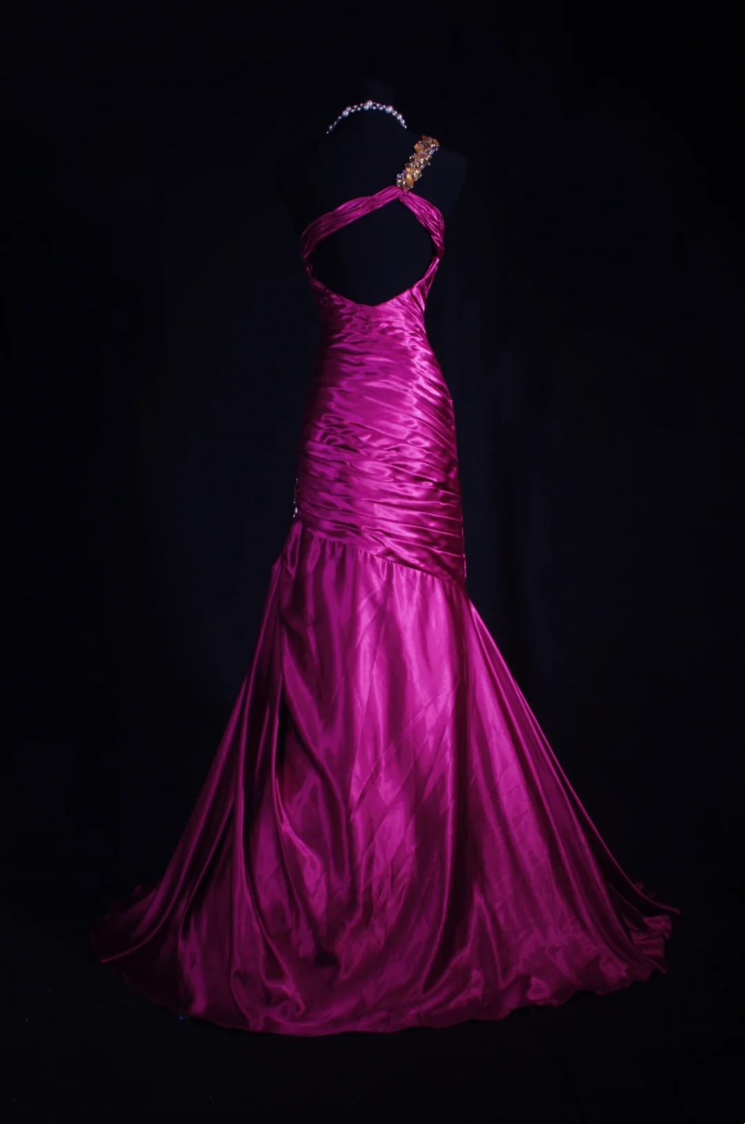 Fuchsia Satin Prom Dresses Mermaid Beaded Strap Evening Party Dress  P194