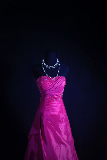 A Line Hot Pink Beaded Prom Dress Evening Dress Formal Party Dress  P196