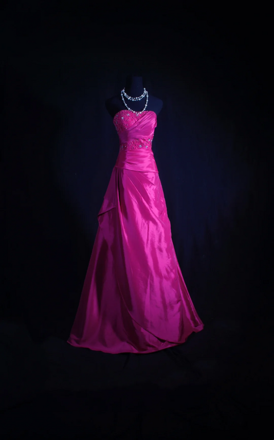 A Line Hot Pink Beaded Prom Dress Evening Dress Formal Party Dress  P196