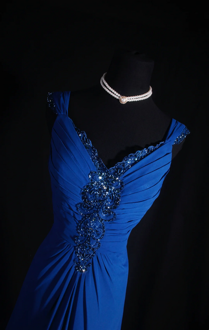 Beaded Blue Chiffon Prom Dress Evening Dress Formal Party Dress  P197