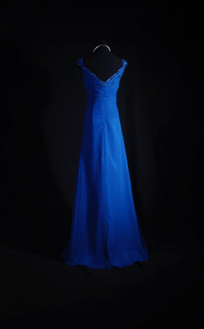 Beaded Blue Chiffon Prom Dress Evening Dress Formal Party Dress  P197