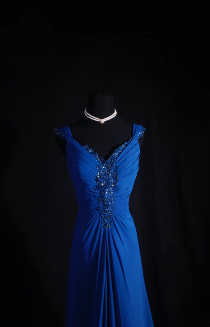 Beaded Blue Chiffon Prom Dress Evening Dress Formal Party Dress  P197
