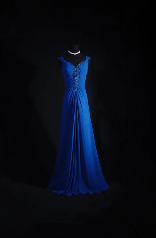 Beaded Blue Chiffon Prom Dress Evening Dress Formal Party Dress  P197