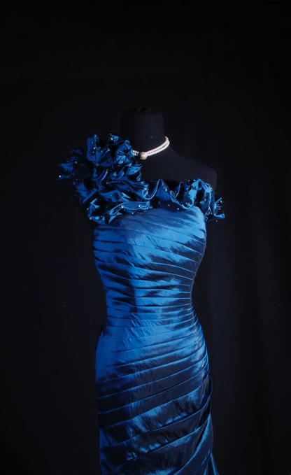 One Shoulder Royal Blue Satin Prom Dress Evening Dress Formal Party Dress  P198