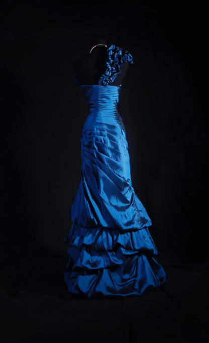 One Shoulder Royal Blue Satin Prom Dress Evening Dress Formal Party Dress  P198