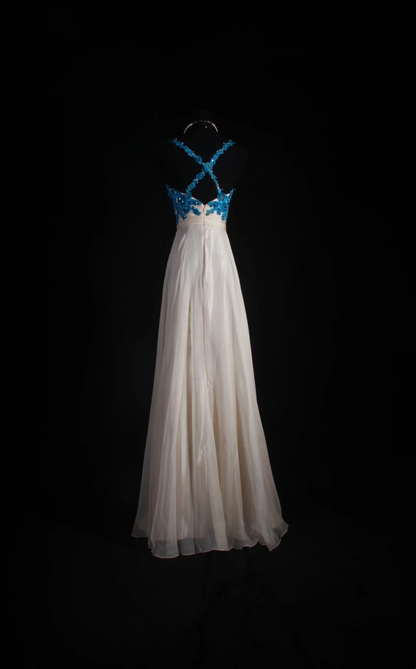 V Neck Champagne Tulle Prom Dress Applique Formal Party Dress  P199