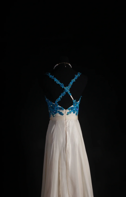 V Neck Champagne Tulle Prom Dress Applique Formal Party Dress  P199