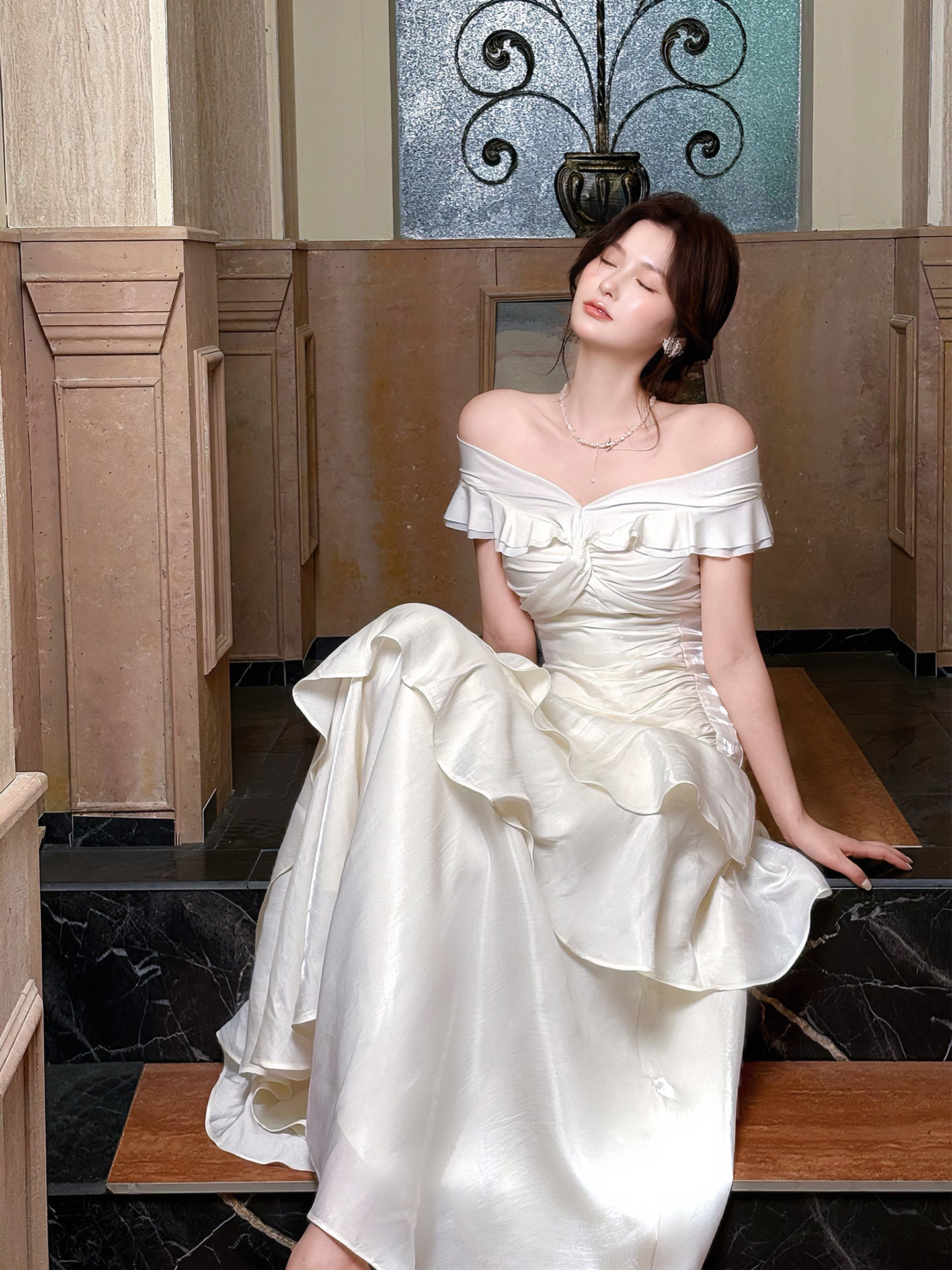 Off The Shoulder Layered Prom Dress Ivory Formal Party Dress P20