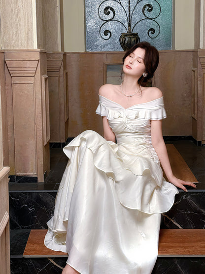 Off The Shoulder Layered Prom Dress Ivory Formal Party Dress P20