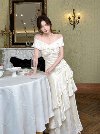 Off The Shoulder Layered Prom Dress Ivory Formal Party Dress P20