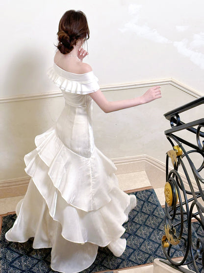 Off The Shoulder Layered Prom Dress Ivory Formal Party Dress P20