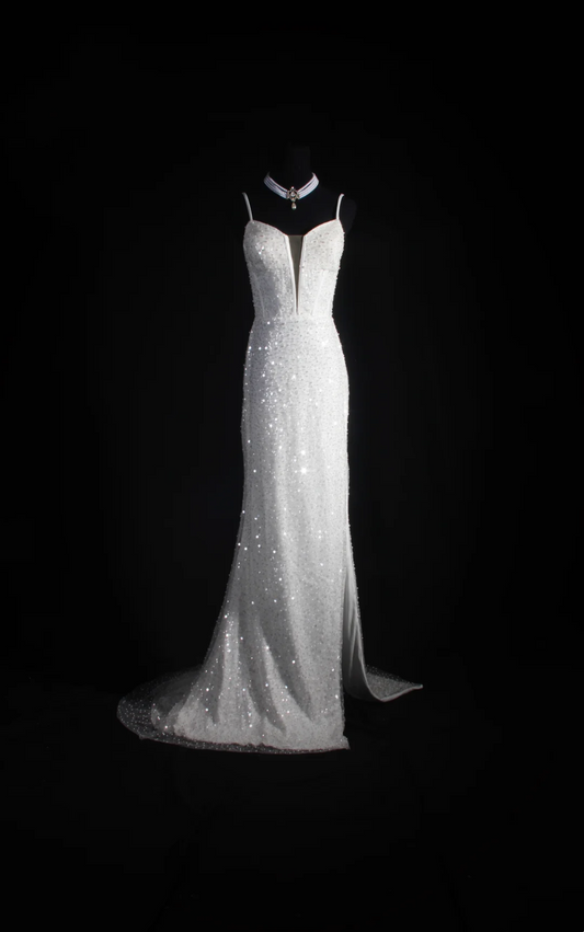 White Sequin Mermaid Wedding Dress Formal Evening Dress  P202