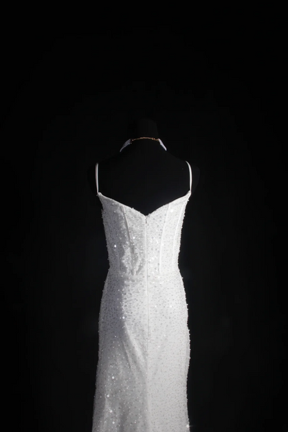 White Sequin Mermaid Wedding Dress Formal Evening Dress  P202